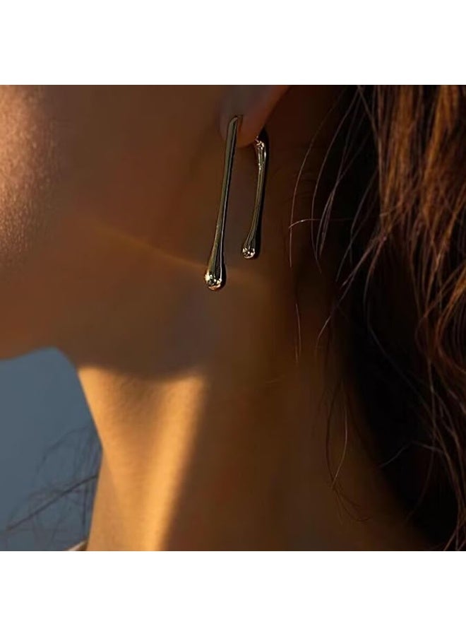 شوداي حلق نسائي مطلي بالذهب ستانلس ستيل | تصميم عصري انسيابي | أقراط خفيفة مضادة للحساسية للمناسبات والارتداء اليومي - Image 5